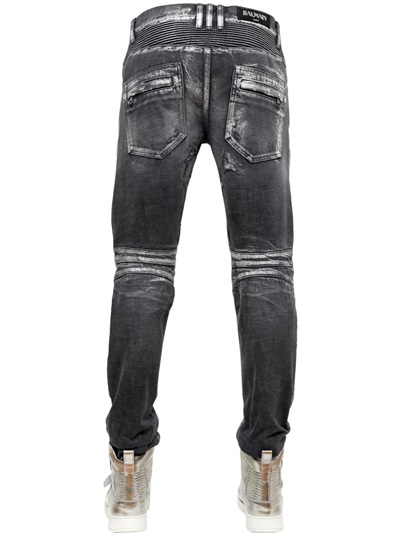 Lyst - Balmain 18cm Washed and Waxed Cotton Denim Jeans in Black for Men