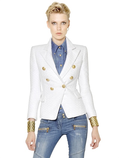 Lyst - Balmain Cotton Viscose Tweed Jacket in White