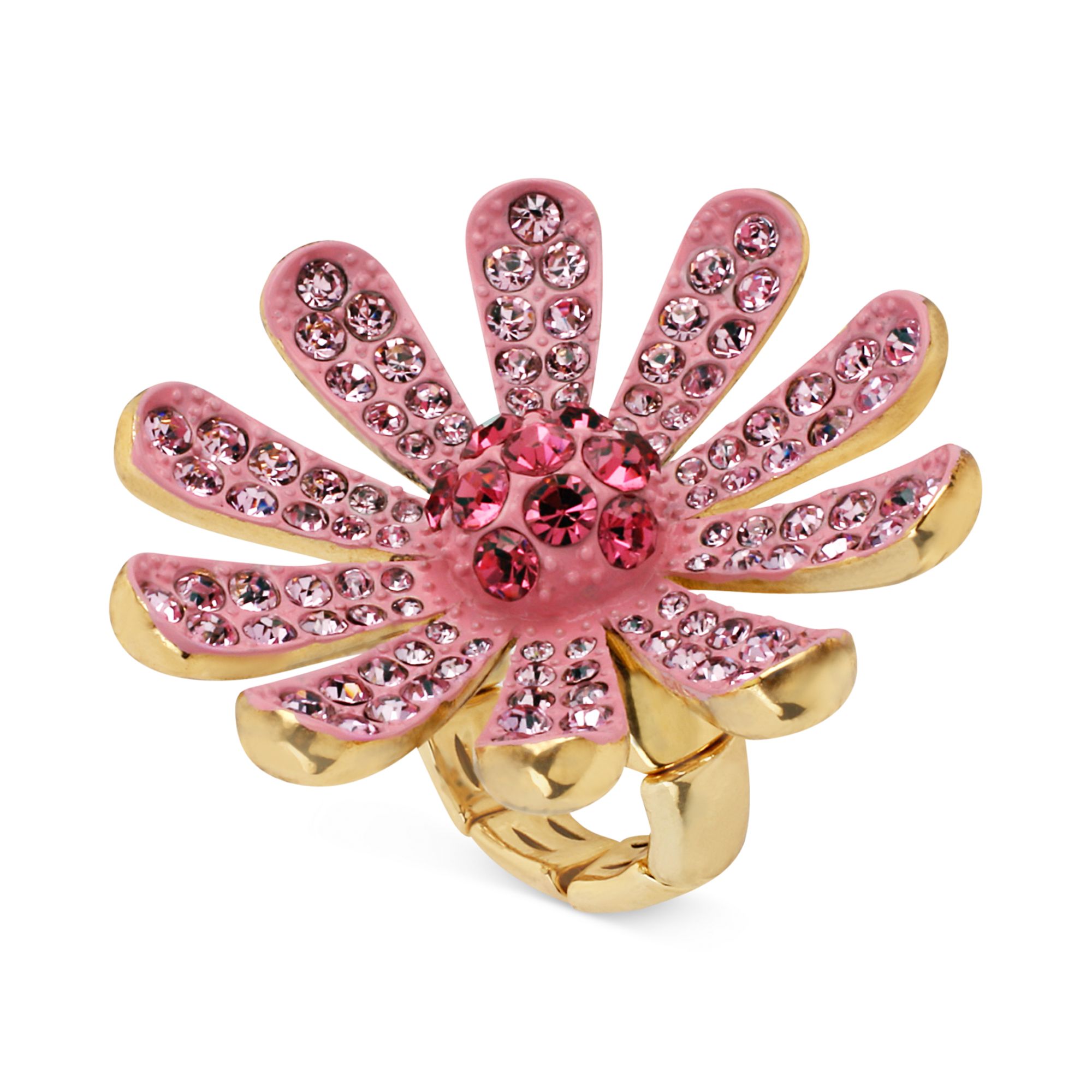 Betsey Johnson Goldtone Crystal Pave Pink Flower Stretch Ring in Pink ...