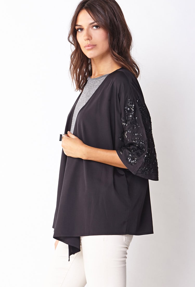 Lyst - Forever 21 Contemporary Sequined Kimono Cardigan in Black