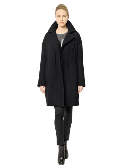 Jil sander Melton Wool Cloth Cocoon Coat in Black | Lyst