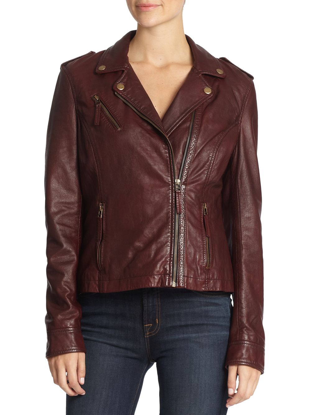 Marc New York By Andrew Marc Brynn Leather Biker Jacket in Brown ...