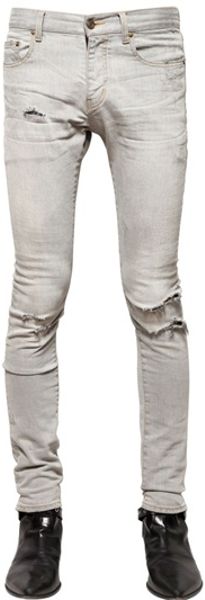 Saint Laurent 15.5Cm Skinny Ripped Denim Jeans in Gray for Men (LIGHT ...