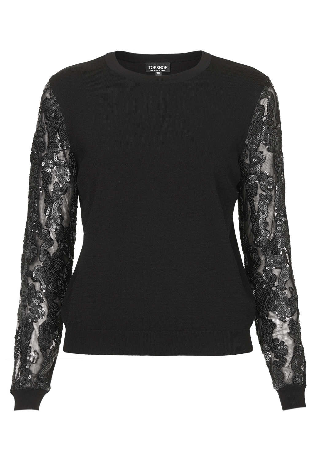 Lyst - Topshop Knitted Sequin Sleeve Jumper in Black