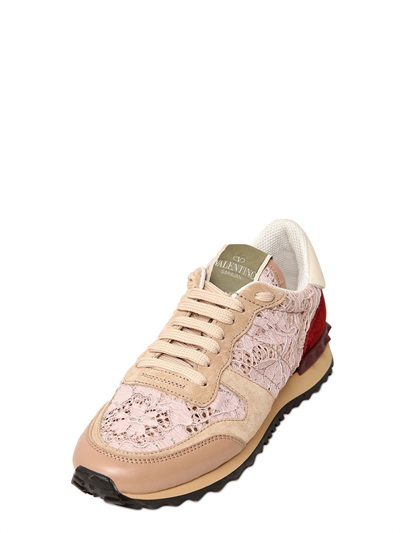 Lyst - Valentino 20mm Suede Lace And Stud Sneakers In Pink