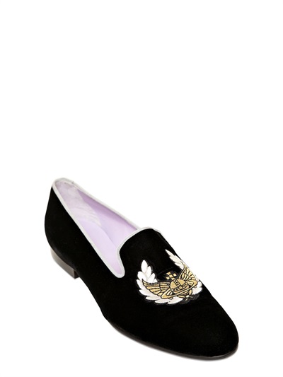 Lyst - Vivienne Westwood Winged Badge Velvet Loafers in Black for Men