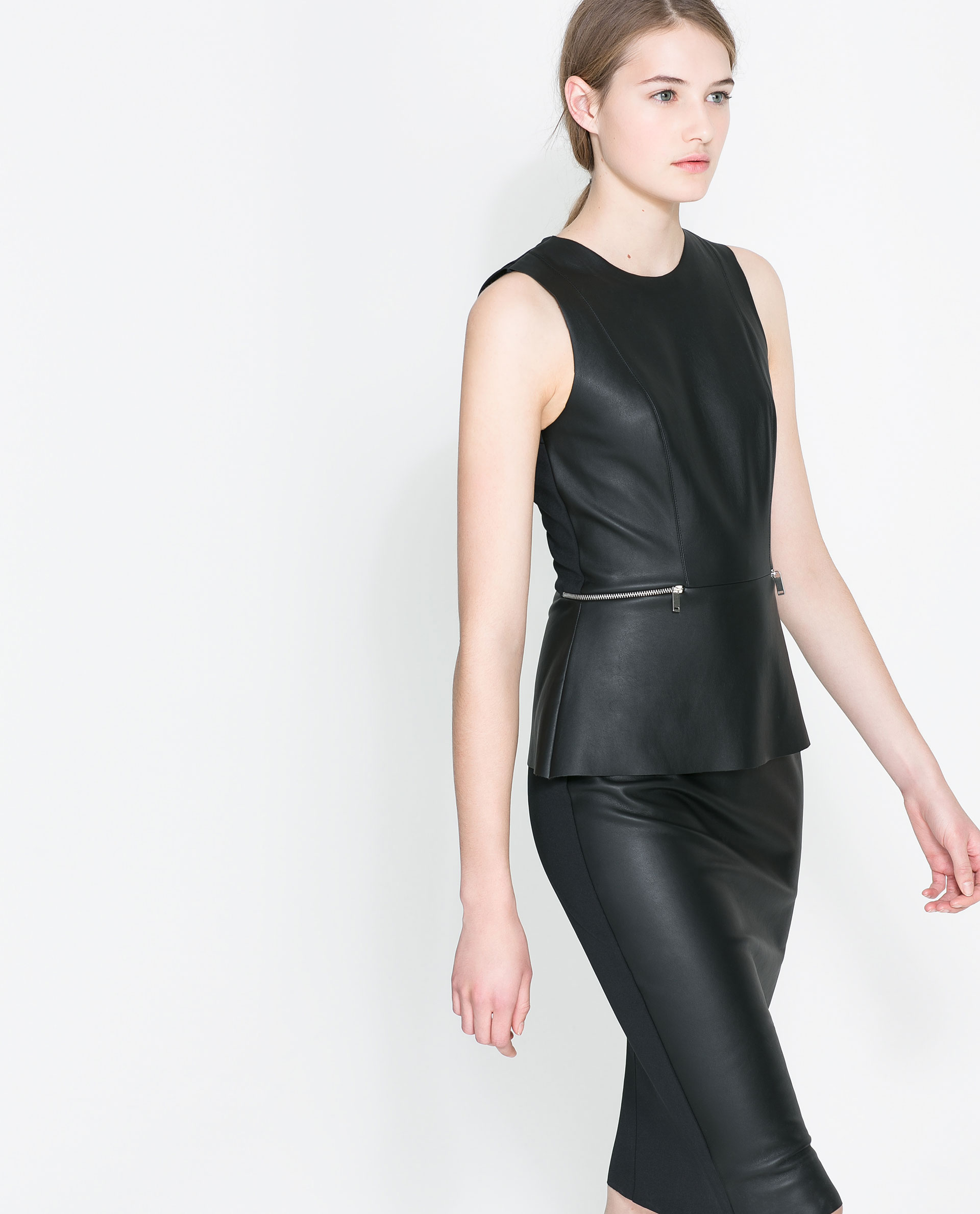 Zara Faux Leather Peplum Dress in Black | Lyst