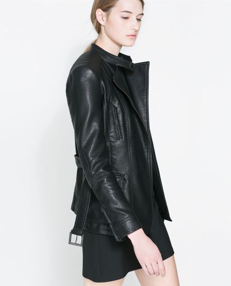 Zara Faux Leather Safari Jacket in Black | Lyst