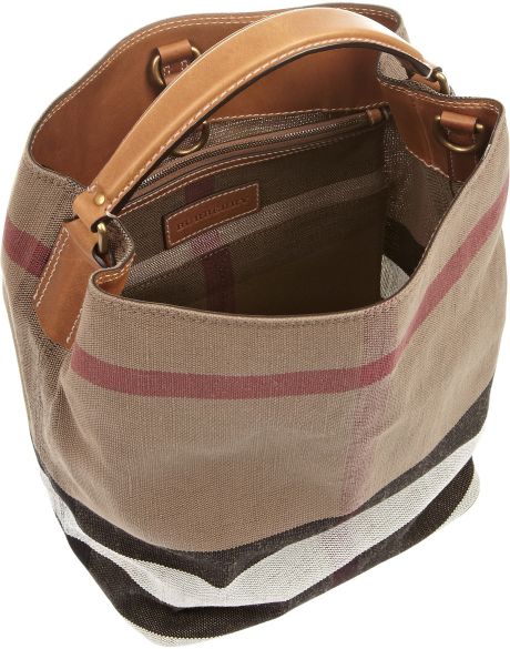 Burberry Checked Canvas Hobo Bag in Brown | Lyst