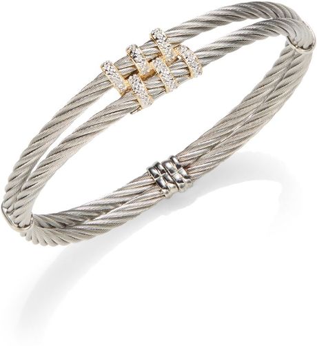 Charriol Diamond 18k Yellow Gold Double Cable Bracelet in Silver | Lyst