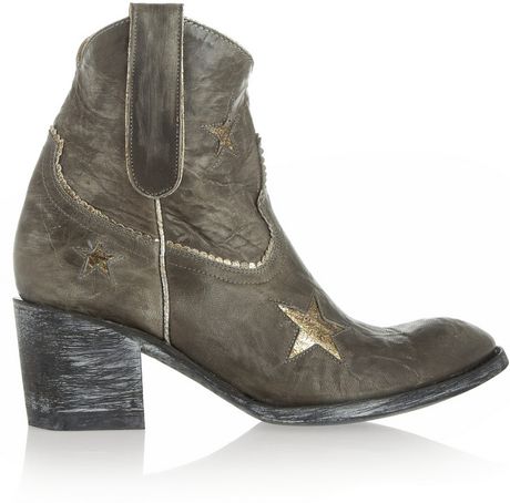 Mexicana Tristar Appliquéd Distressed Leather Ankle Boots in Gray | Lyst