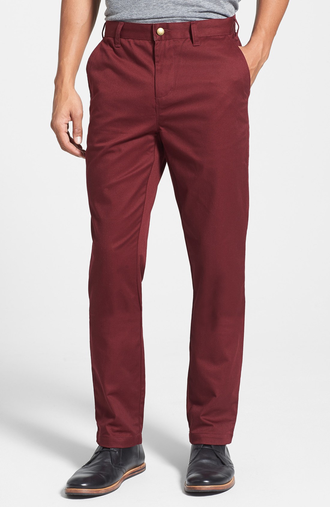 Obey Good Times Slim Fit Twill Chinos in Red for Men (Burgundy) | Lyst