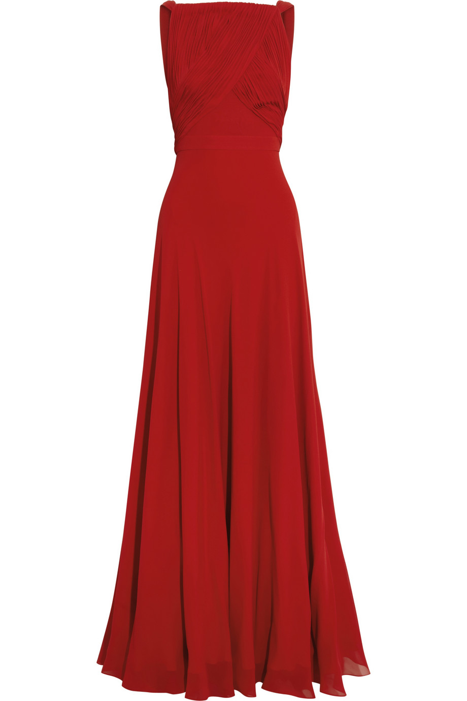 Lyst - Saint laurent Hand-pleated Silk-georgette Gown in Red