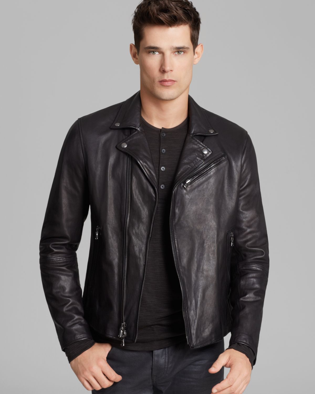 Lyst John Varvatos Luxe Leather Moto Jacket In Black For Men Gallery