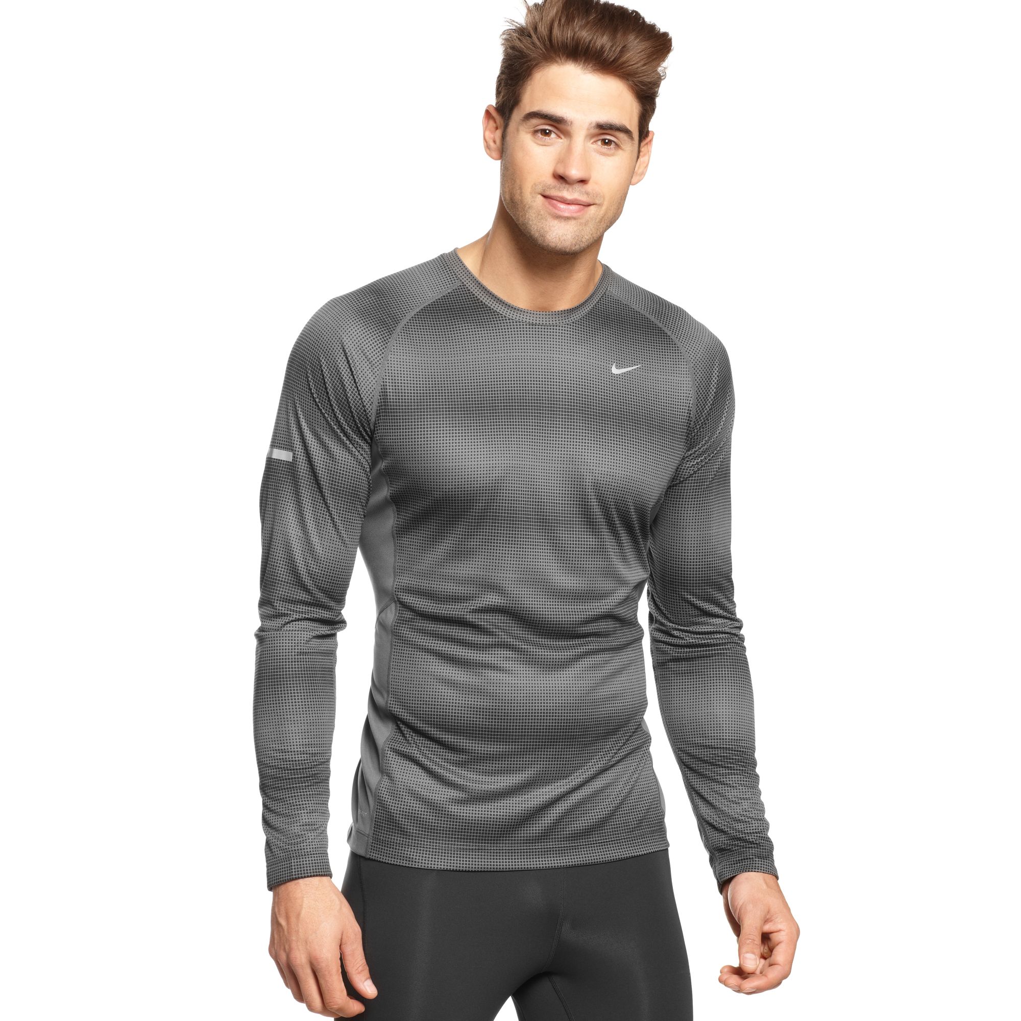 Nike Miler Longsleeve Drifit Running Shirt in Gray for Men | Lyst