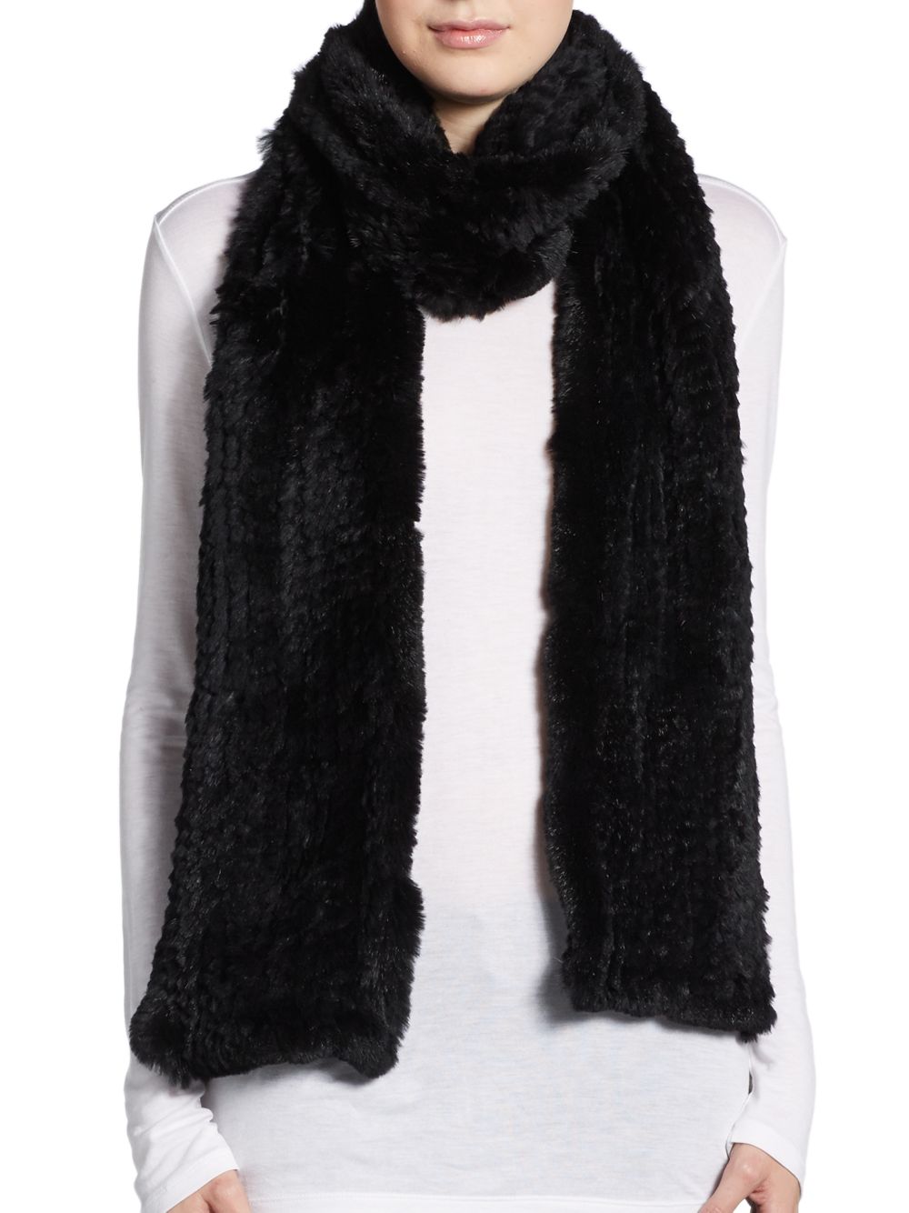 Saks fifth avenue Rabbit Fur Scarf in Black | Lyst