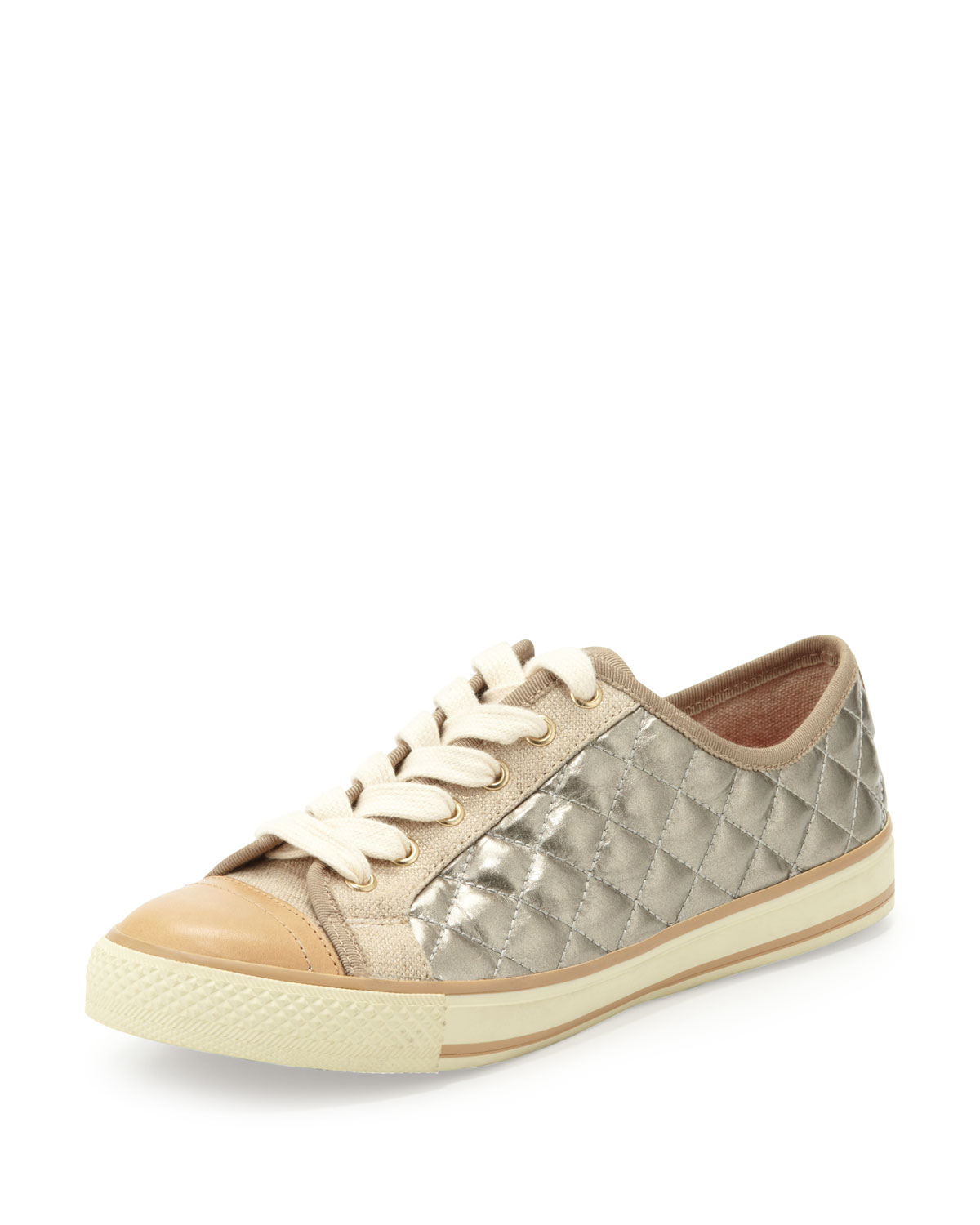 Tory burch Caspe Quilted Leather Sneaker Platinum in Metallic | Lyst