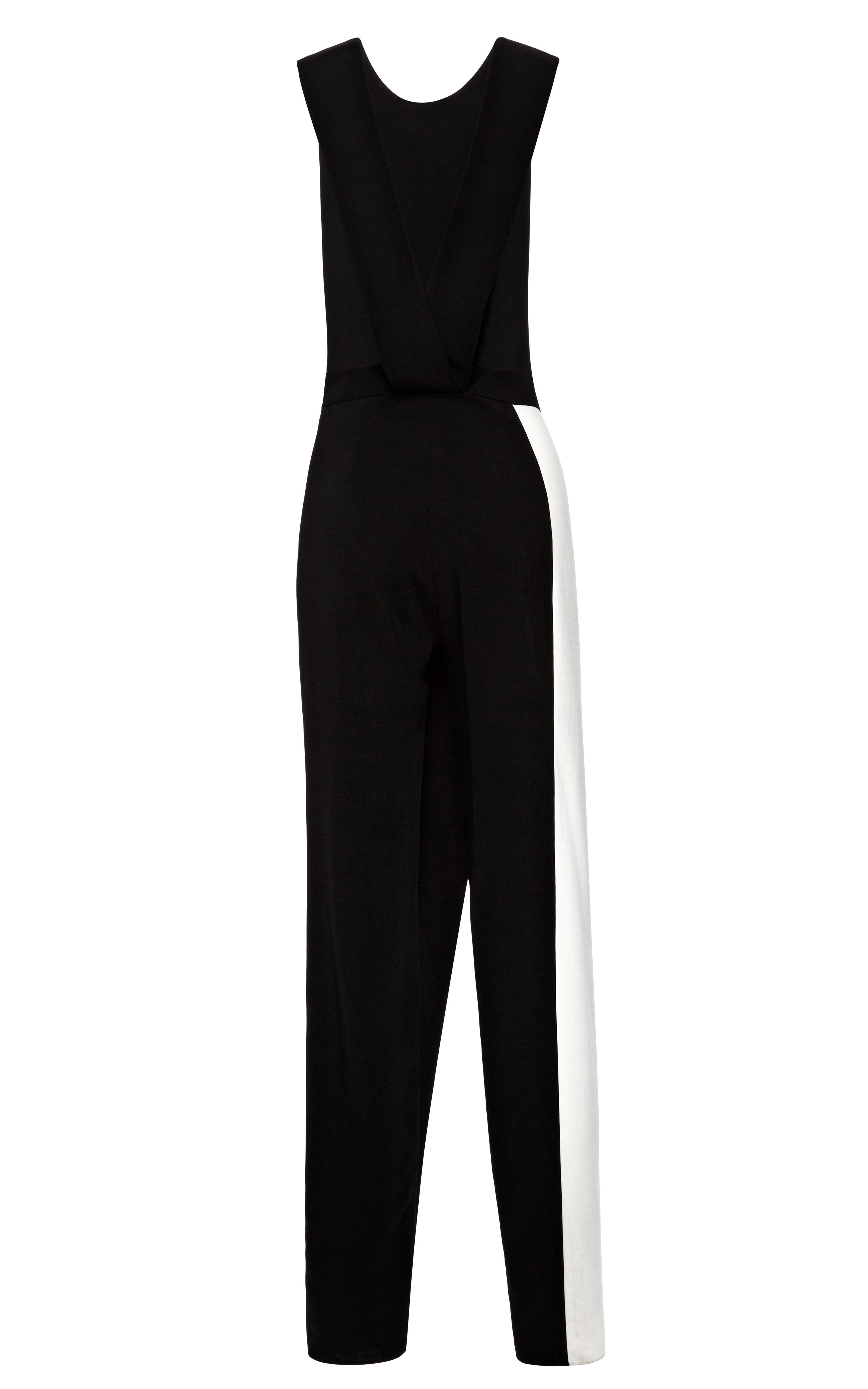 Lyst - Kalmanovich Black Pinafore Jumpsuit with White Vertical Side ...