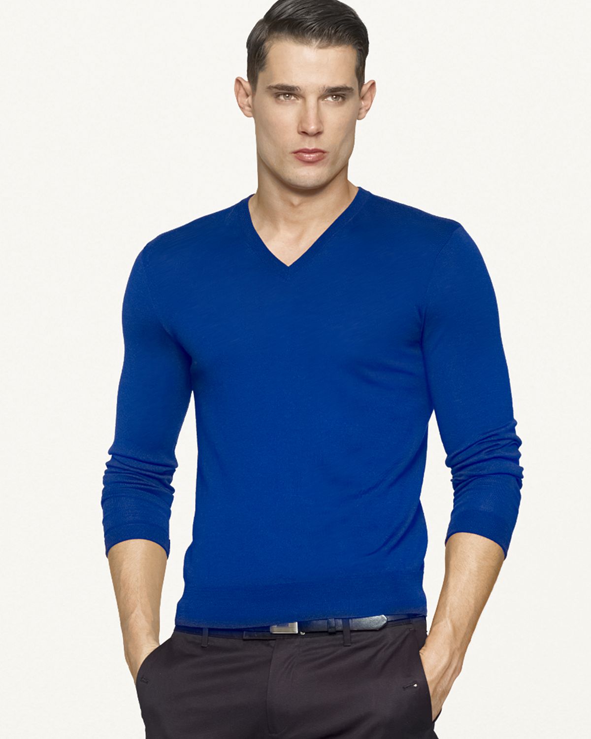 Lyst - Ralph Lauren Black Label Woolcashmere Vneck Sweater in Blue for Men