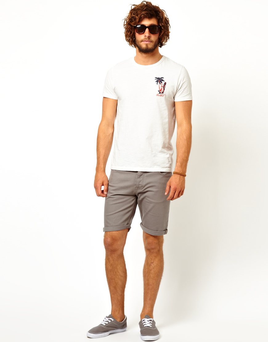 Lyst Asos Denim Shorts In Skinny Fit Mid Length In Gray For Men