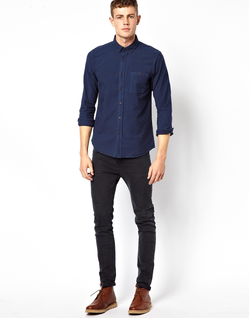 ASOS Navy Oxford Shirt in Long Sleeve in Blue for Men - Lyst