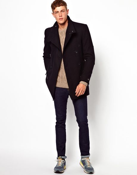 Asos Wool Jacket With Funnel Neck In Navy in Black for Men (Navy) | Lyst