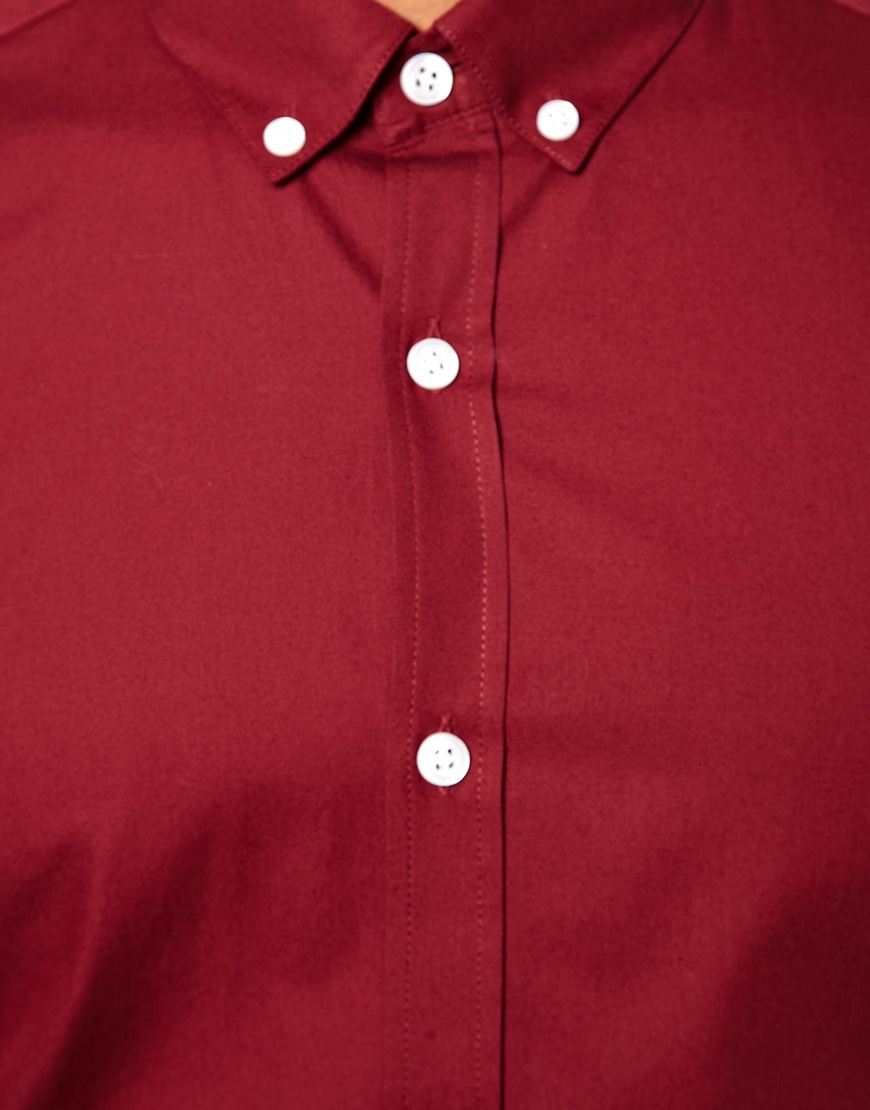 mens red long sleeve button down shirt