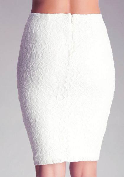 Bebe Lace Midi Mini Skirt in White | Lyst
