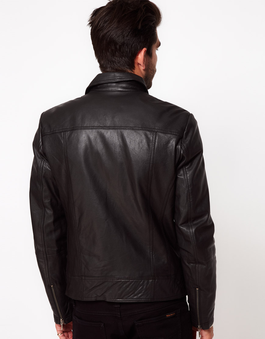 Lyst - Nudie Jeans Jonny Biker Leather Jacket - Black in Black for Men