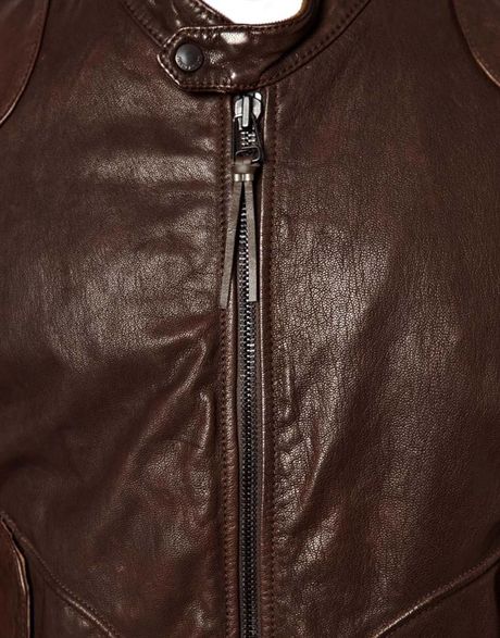Asos Replay Leather Bomber Jacket in Brown for Men | Lyst