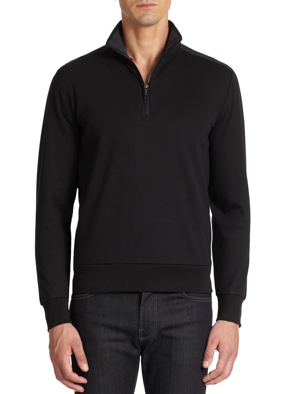 Saks Fifth Avenue Black Ice Cotton Quarter-Zip Pullover in Black for ...