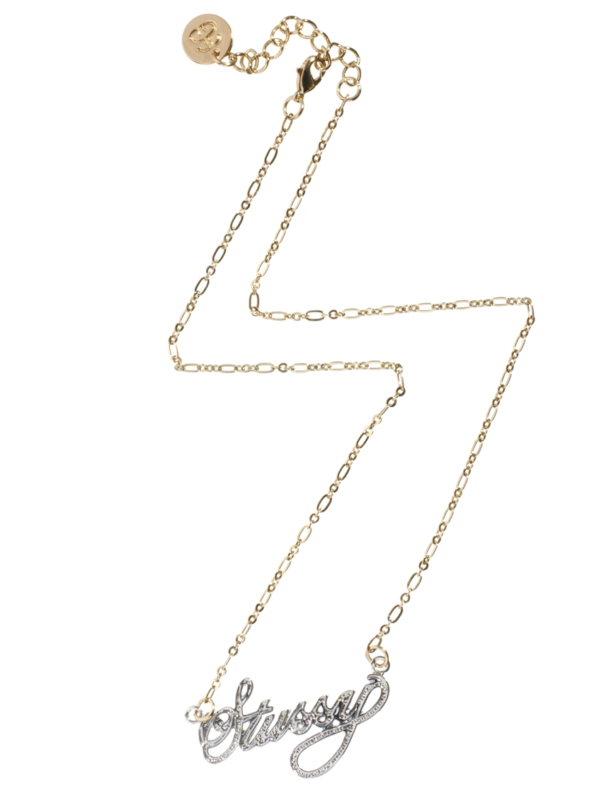Stussy Name Plate Necklace in Silver (Crystal) | Lyst