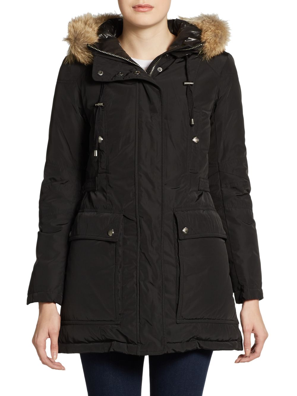 Andrew Marc Andy Fur Trimmed Hooded Down Jacket in Black | Lyst