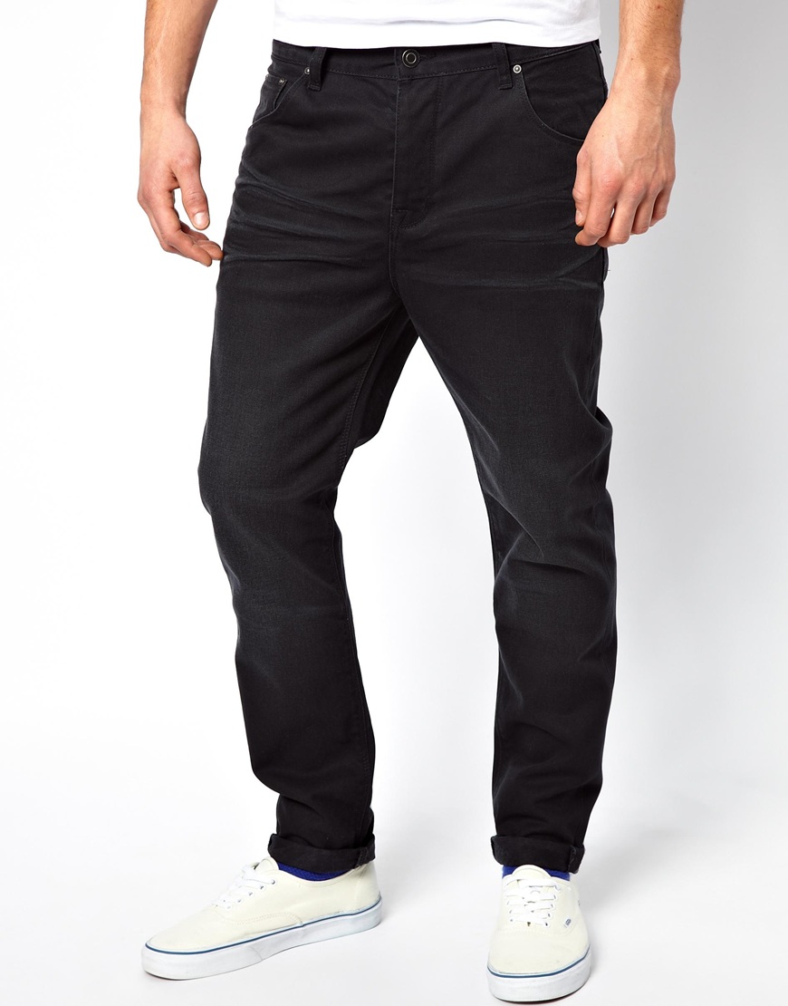 Lyst - Asos Tapered Jeans In Black With Creasing in Black for Men