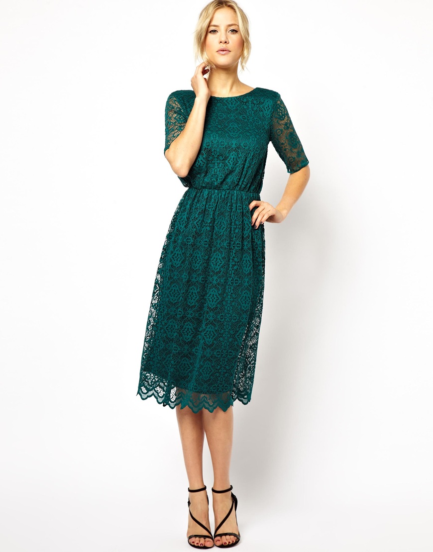 Lyst Asos Midi Lace Dress With Wrap Back In Green 8648