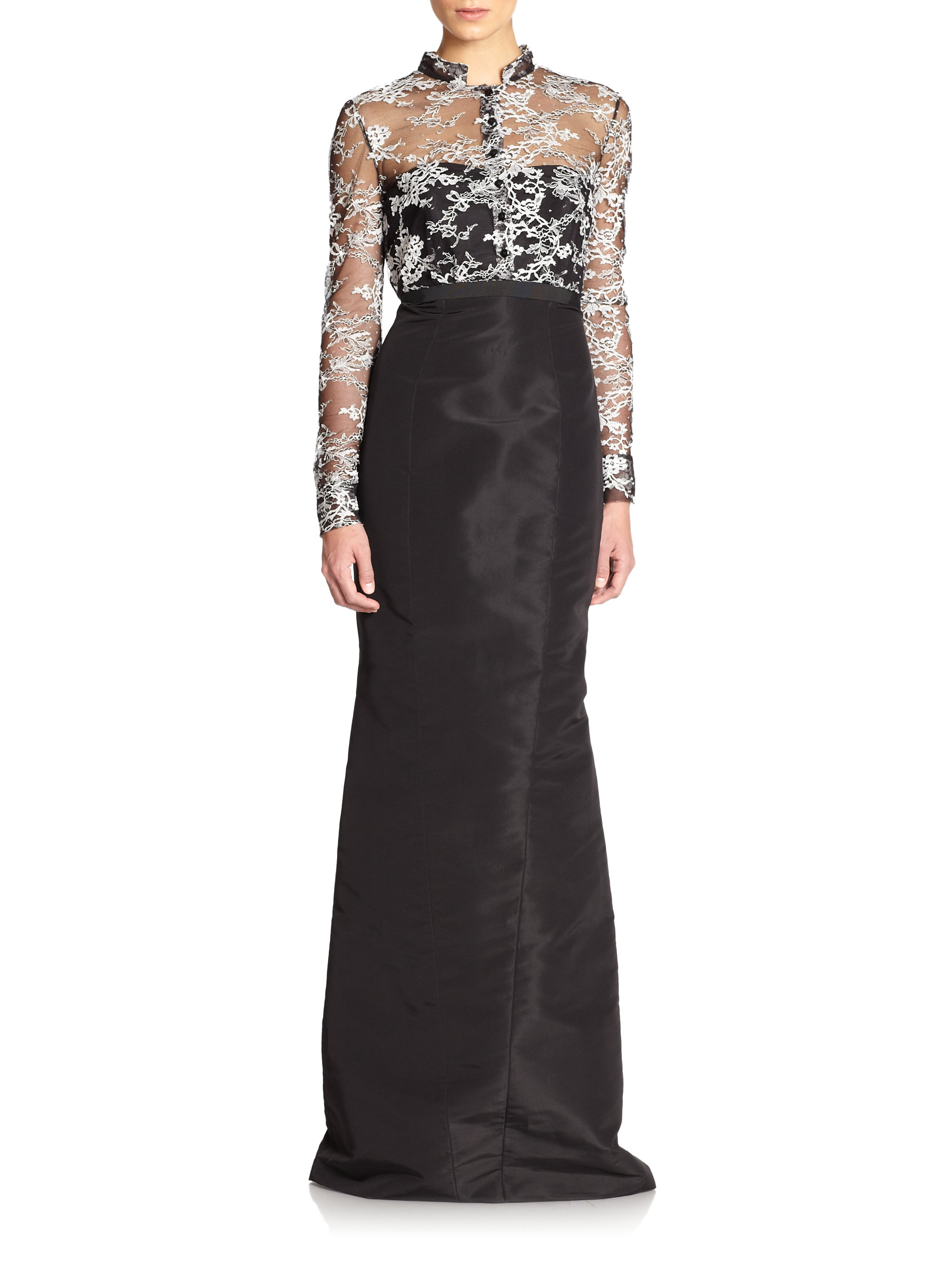 Carolina Herrera Laceoverlay Evening Gown in Black | Lyst