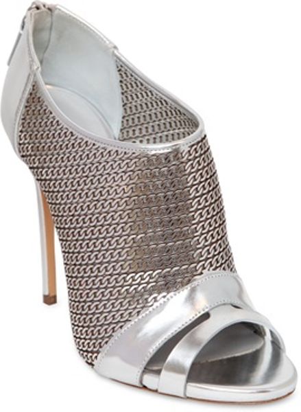 Casadei 110mm Metallic Leather Open Toe Boots in Silver | Lyst