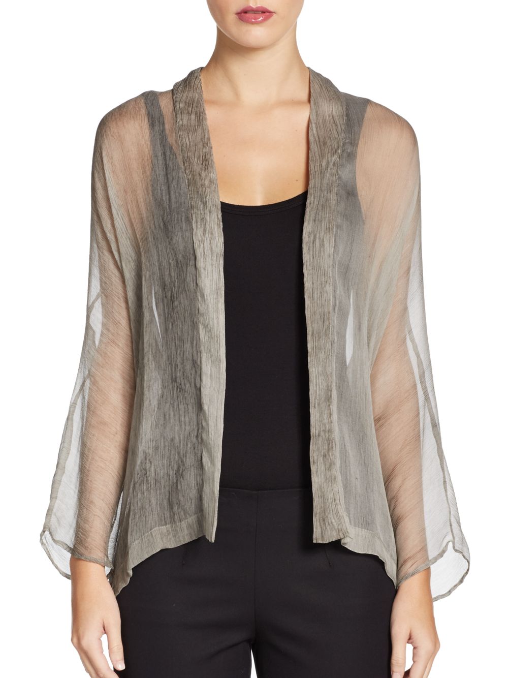 Eileen fisher Sheer Silk Open Front Cardigan in Natural | Lyst