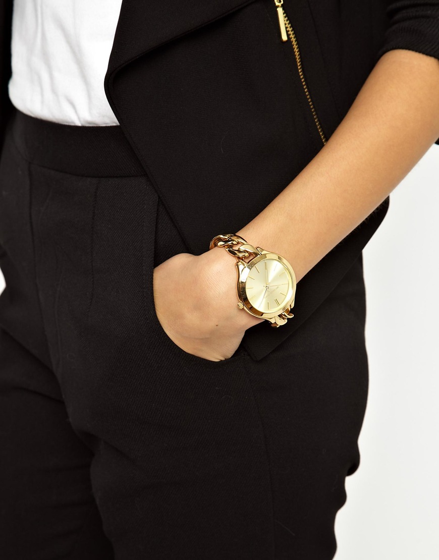 Lyst Michael Kors Slim Runway Gold Watch In Metallic Gallery