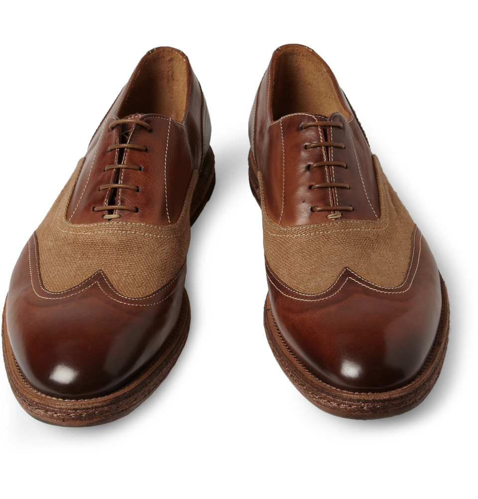 Paul smith Dennis Burnished-Leather And Canvas Oxford Shoes in Brown ...