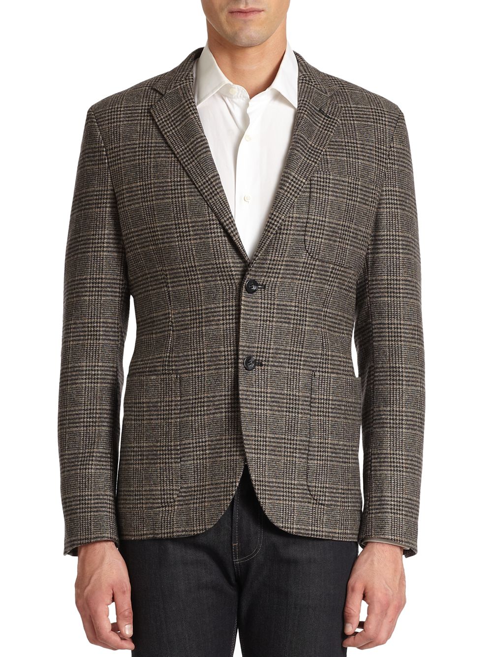 Saks Fifth Avenue Black Elbow Patch Houndstooth Wool Blazer in Brown ...