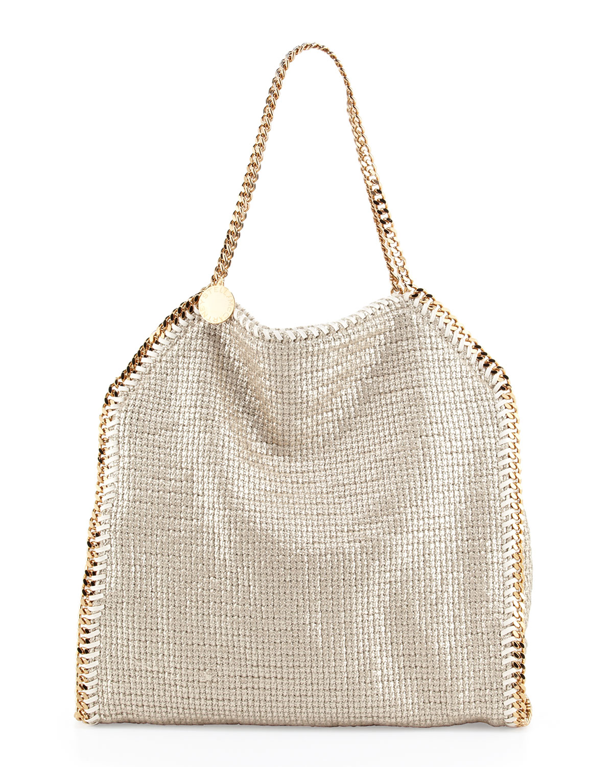 Stella Mccartney Falabella Large Metallic Woven Tote Bag in Beige ...