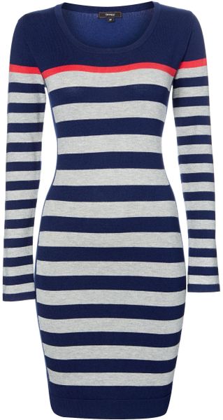 Therapy Navy and Grey Stripe Scoop Neck Knit Dress in Blue (Navy) | Lyst