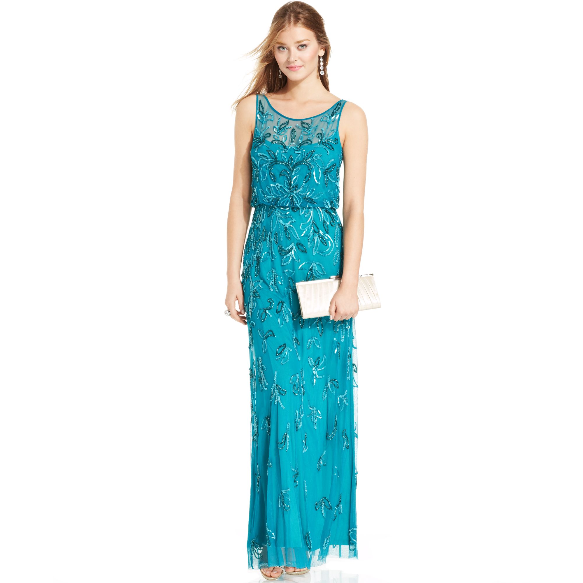 adrianna papell floral embellished gown