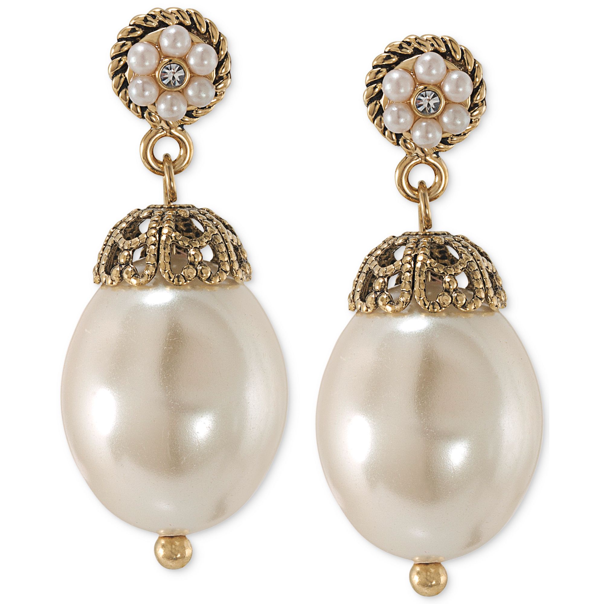 Carolee 14k Antique Goldtone Glass Pearl Drop Earrings in Gold (No ...