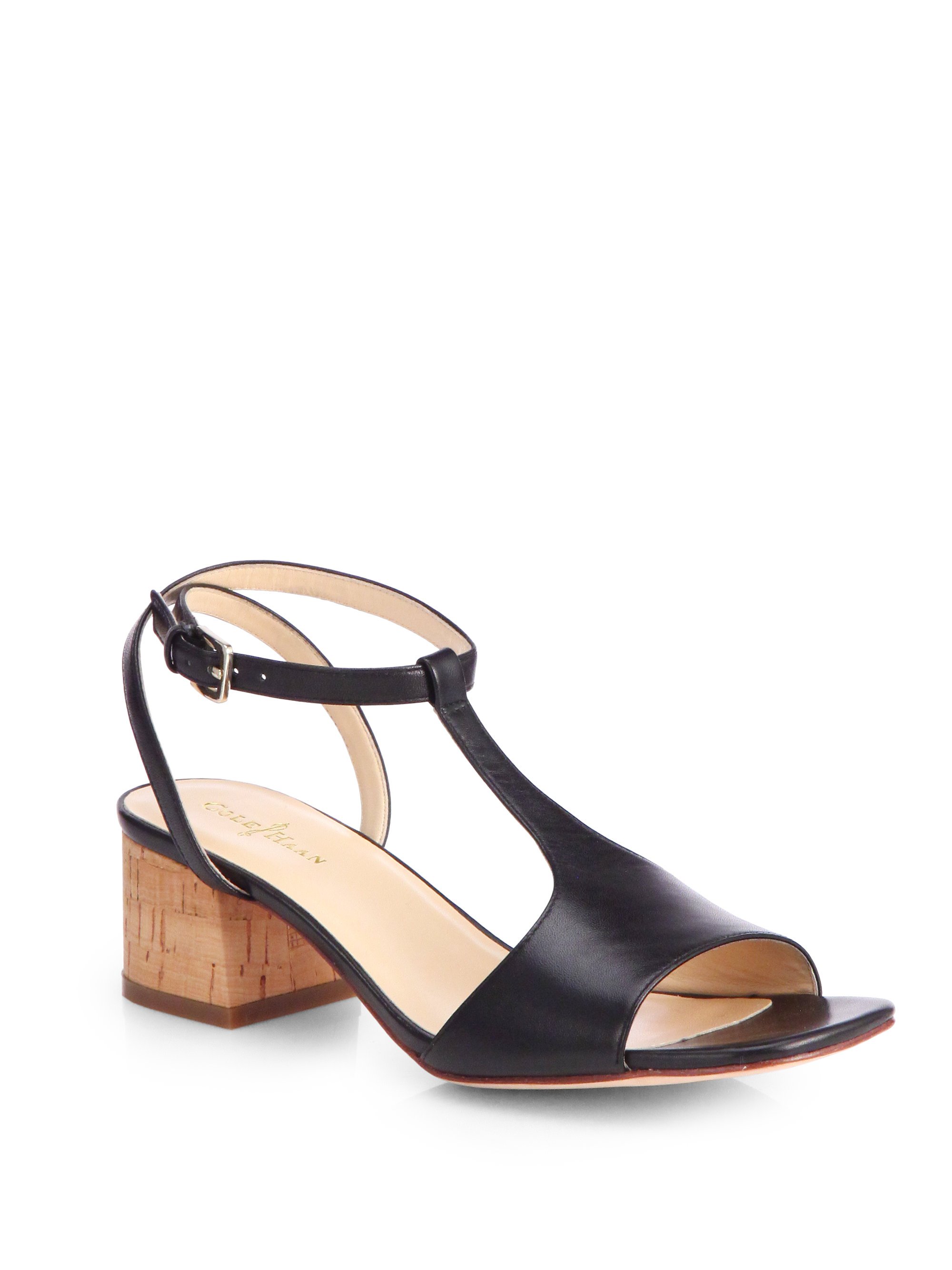 Cole Haan Luci Leather Corkheel Sandals in Black | Lyst