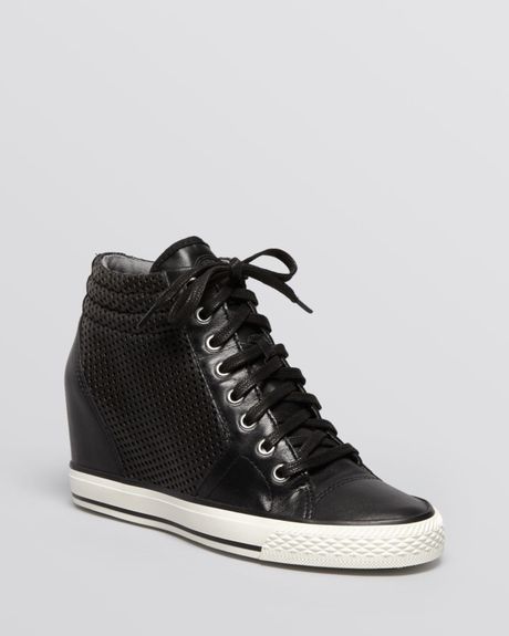 Dkny Lace Up High Top Wedge Sneakers Cindy in Black | Lyst