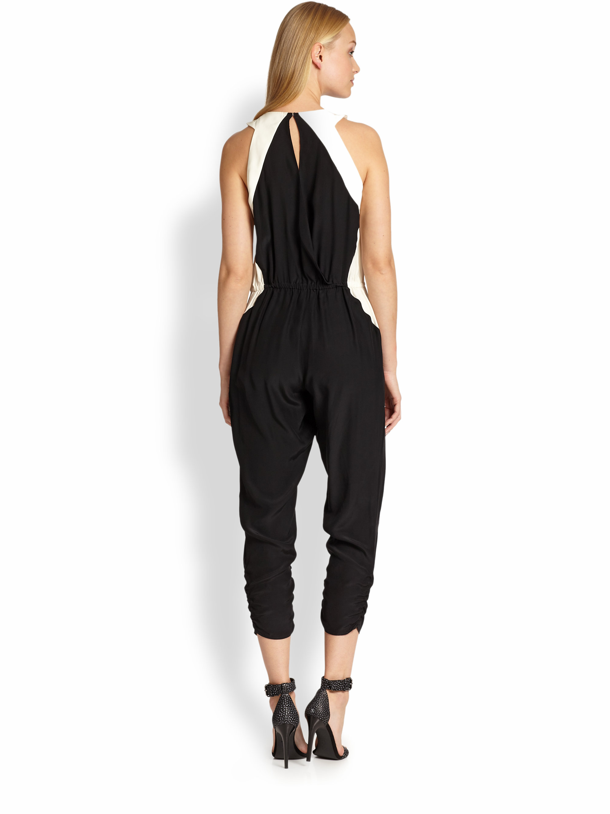 Parker Kaysha Silk Two-tone Cropped Jumpsuit in Black | Lyst