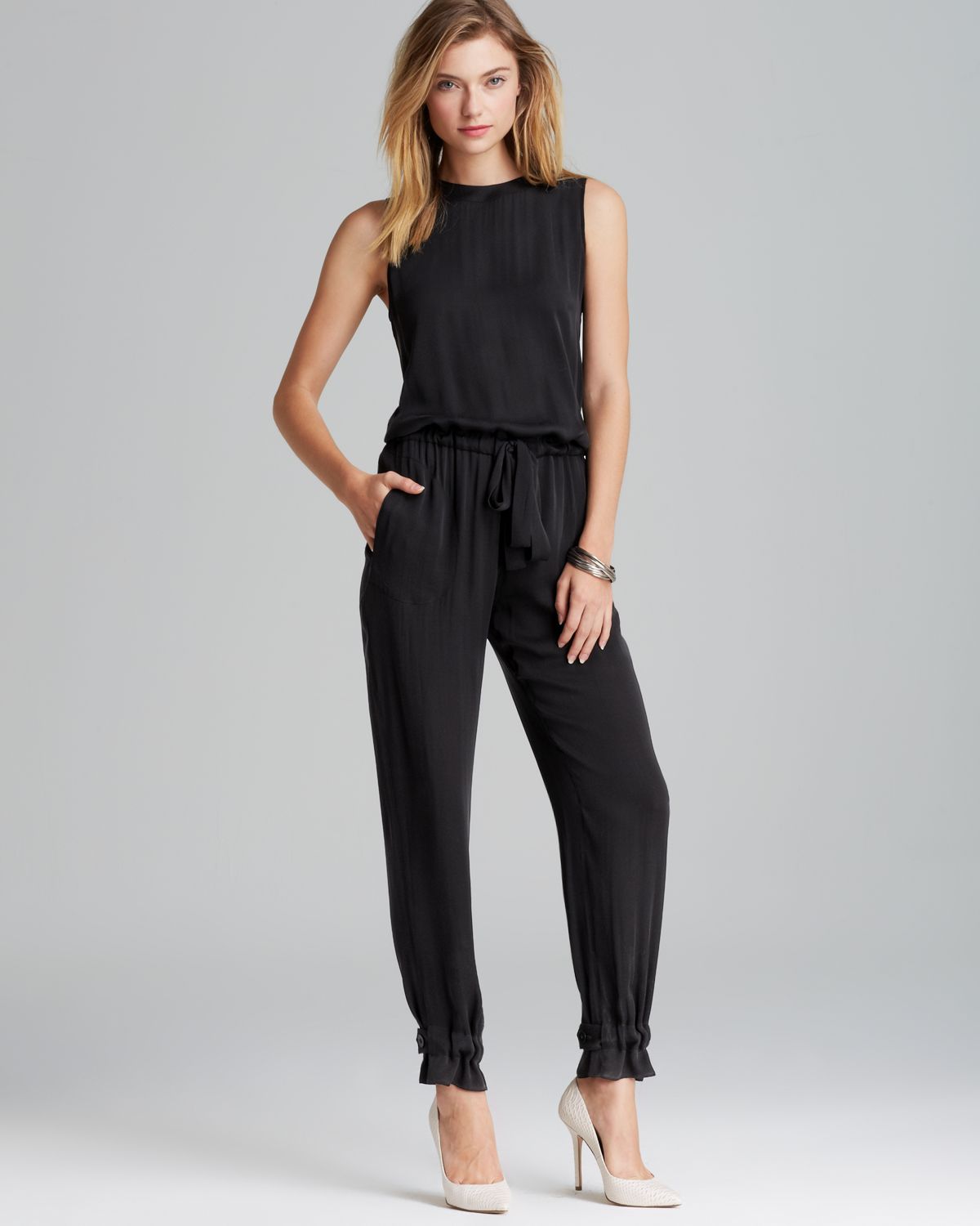 Lyst - Theory Hendrina Double Georgette Jumpsuit in Black