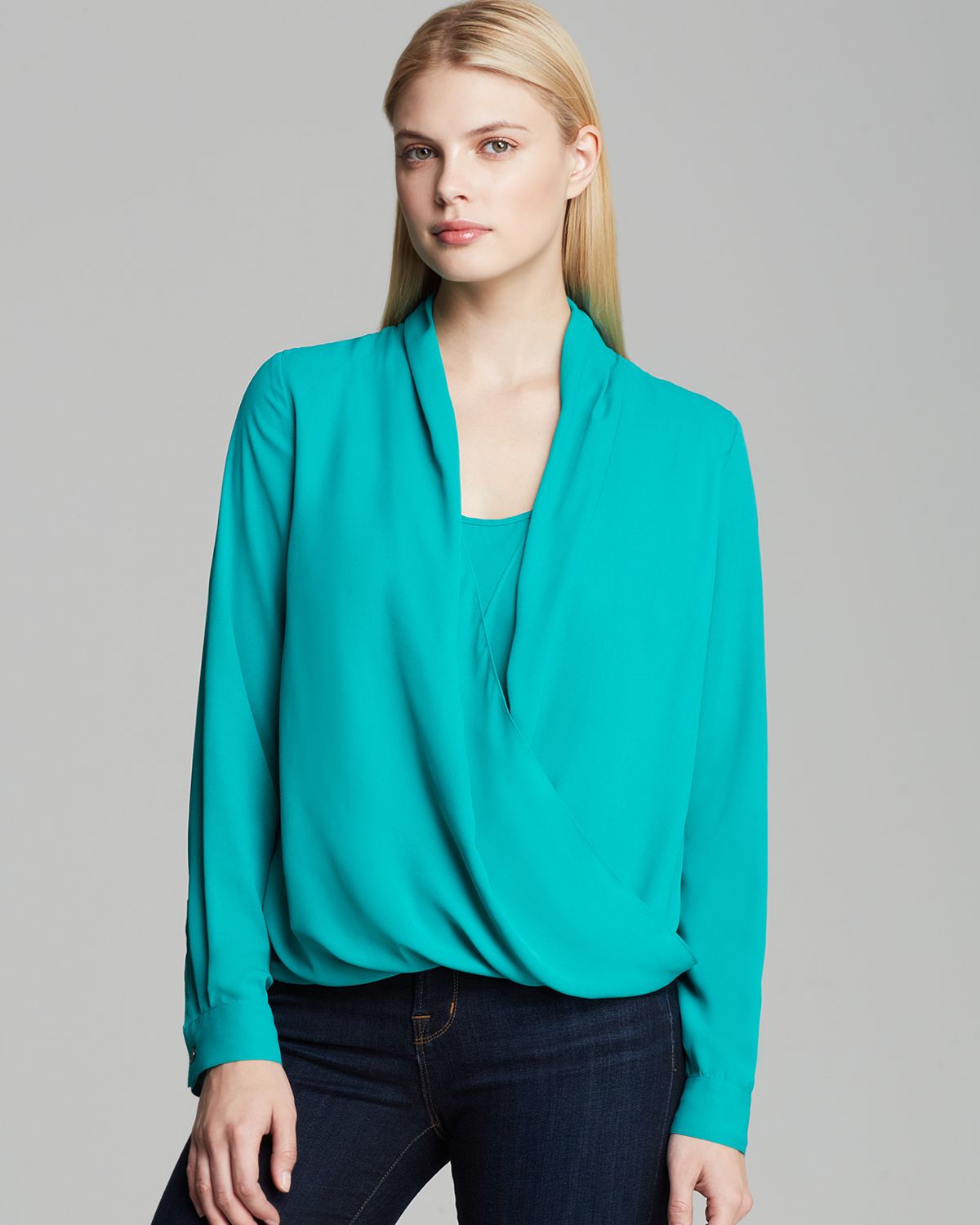 Lyst - Vince Camuto Wrap Front Blouse in Blue